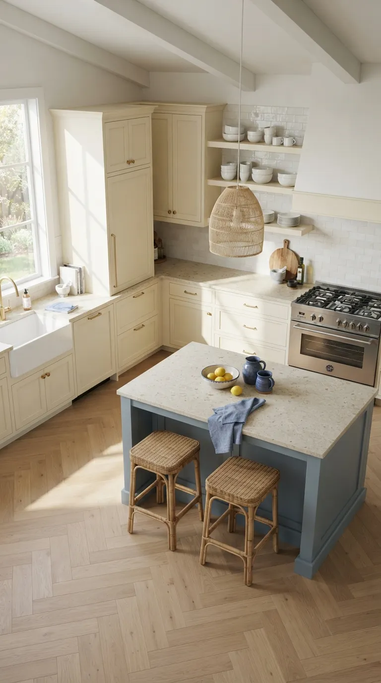 kitchen color combination ideas Cream and Dusty Blue