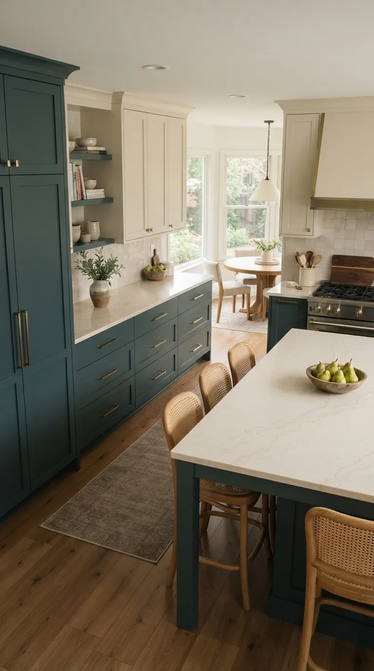 kitchen color combination ideas Deep Teal and Cream