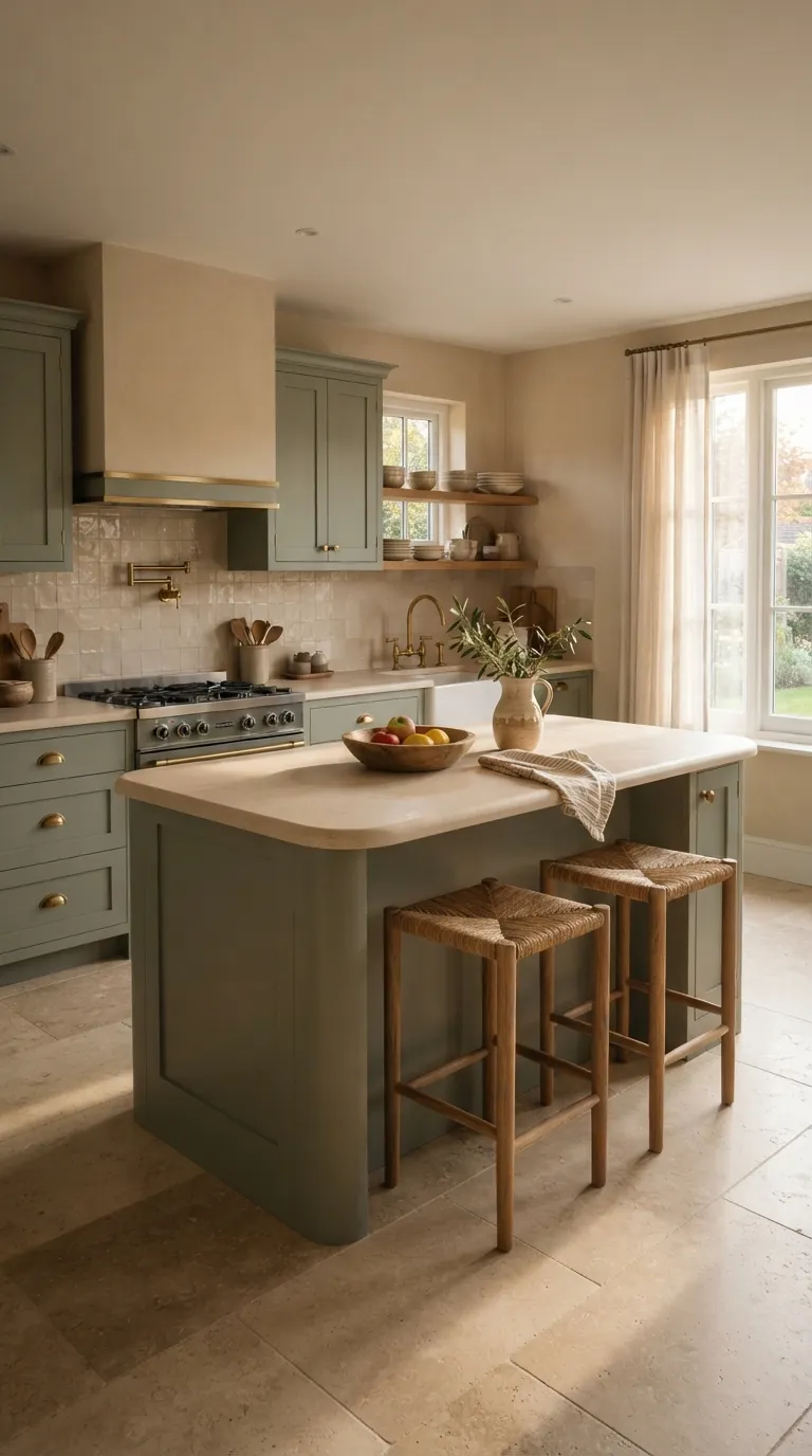 kitchen color combination ideas Dusty Green and Beige
