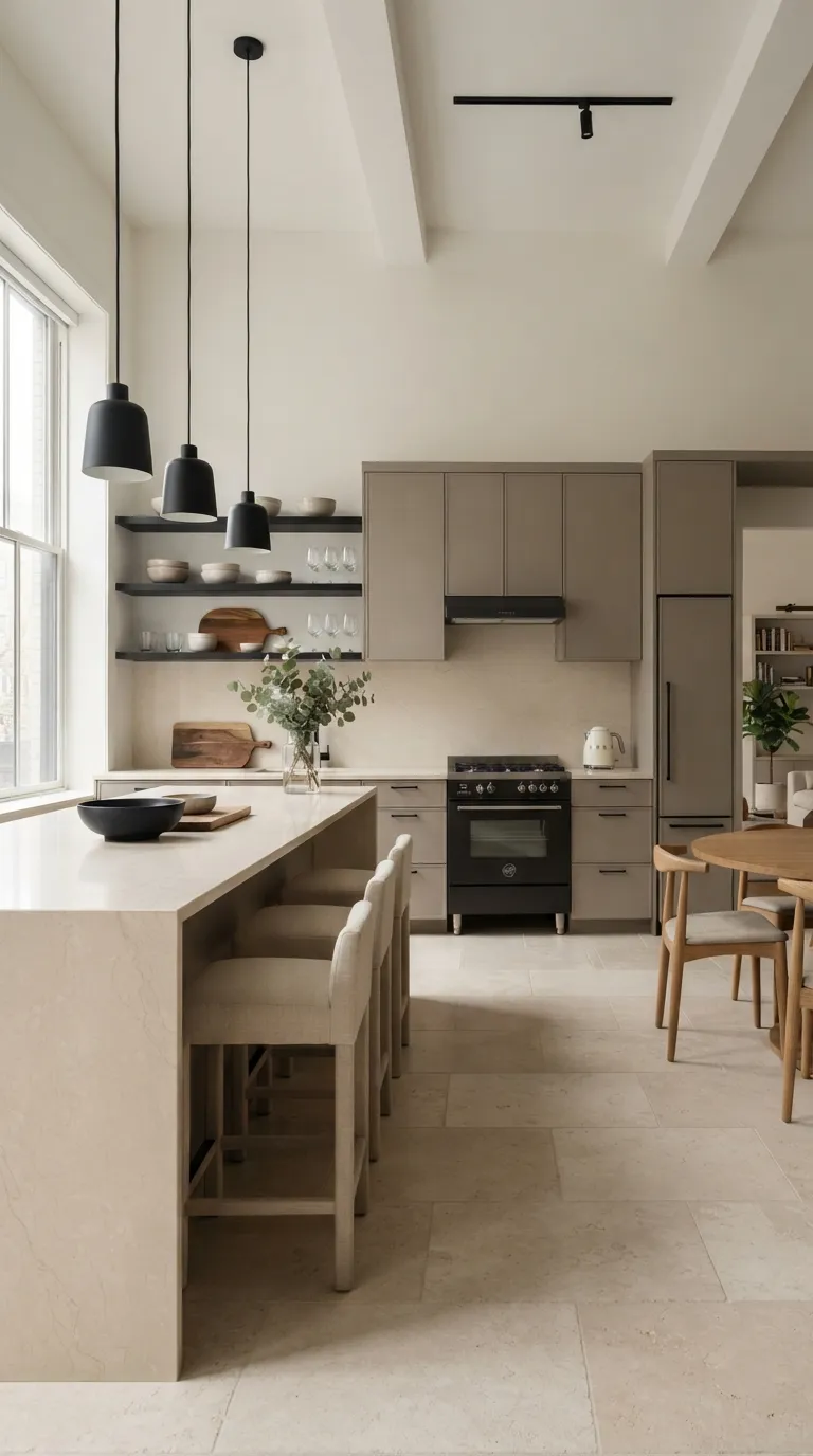 kitchen color combination ideas Greige and Matte Black