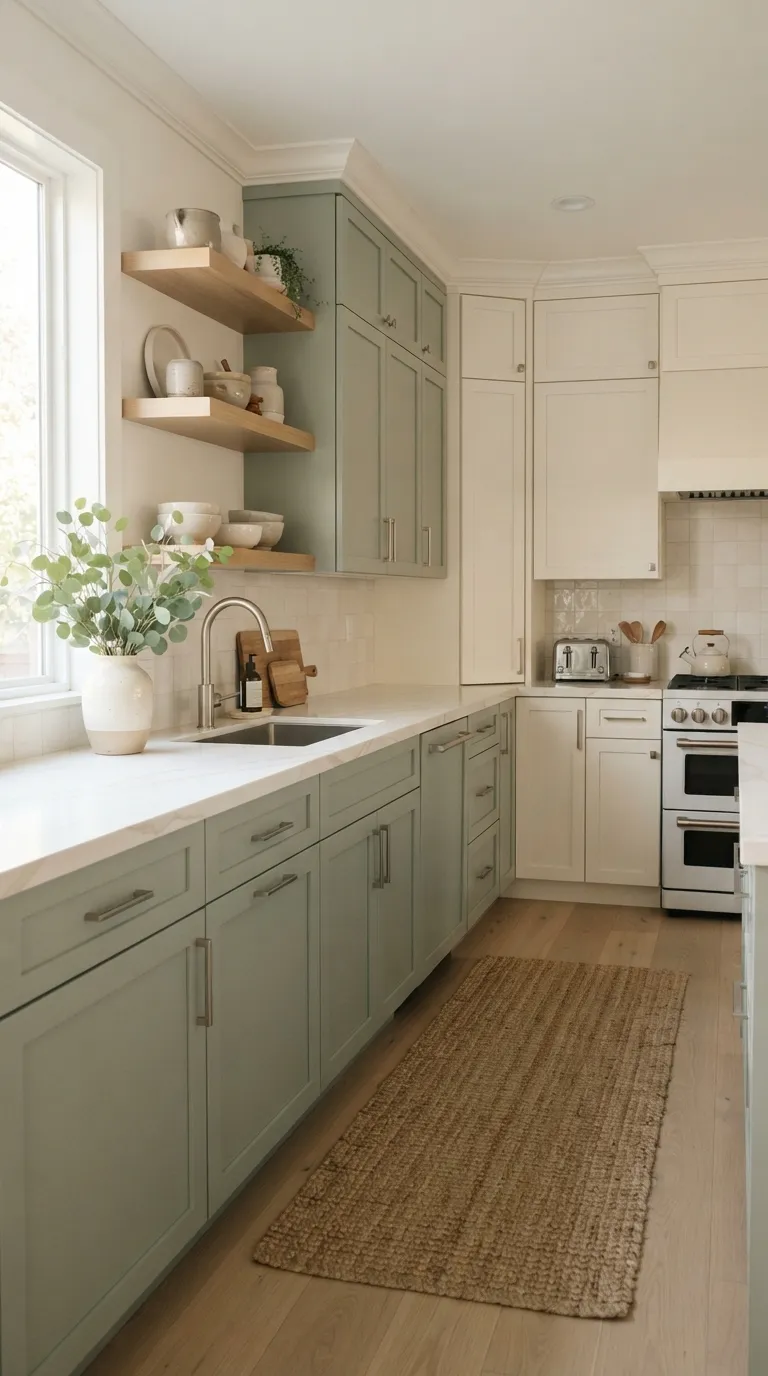 kitchen color combination ideas Sage Green and Warm White