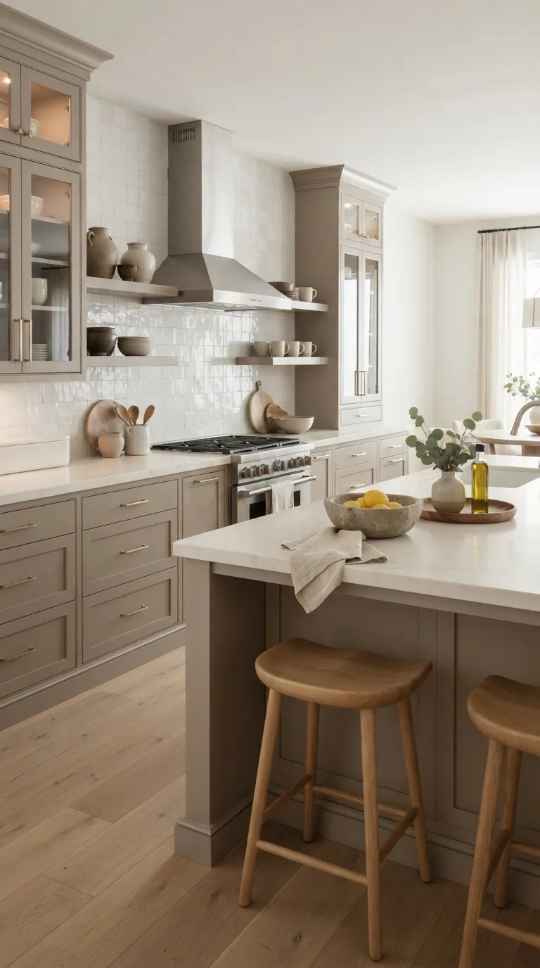 kitchen color combination ideas Taupe and Soft White