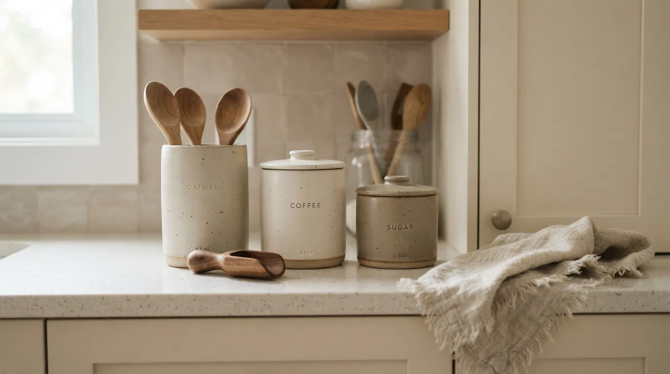kitchen counter decor ideas on a budget Neutral Ceramic Canisters