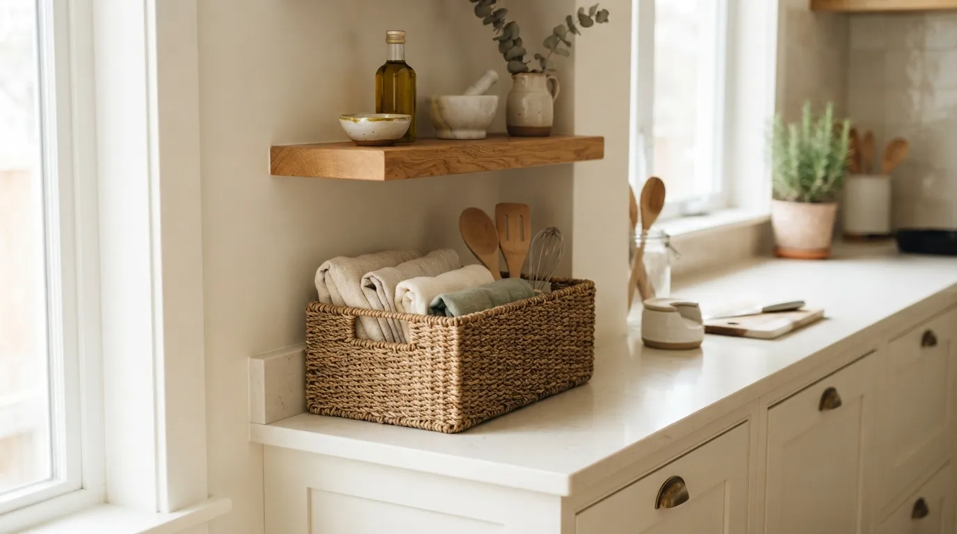 kitchen counter decor ideas on a budget Woven Basket Storage