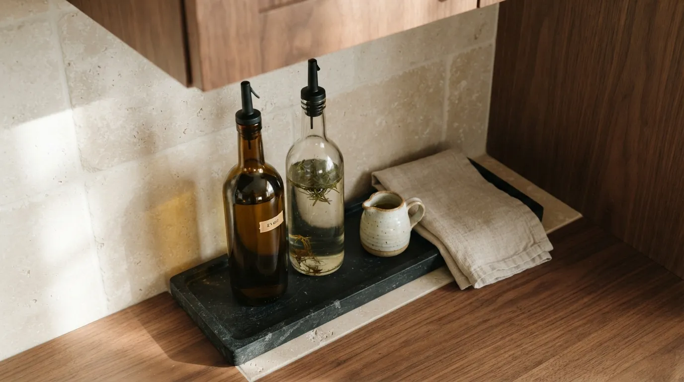 kitchen counter decorating ideas for small spaces Glass Oil Display