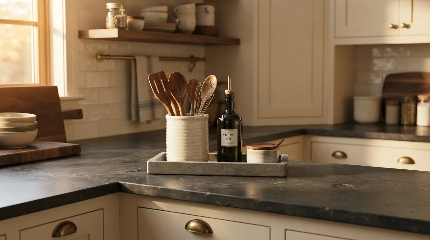 kitchen counter decorating ideas for small spaces Tray-Based Essentials