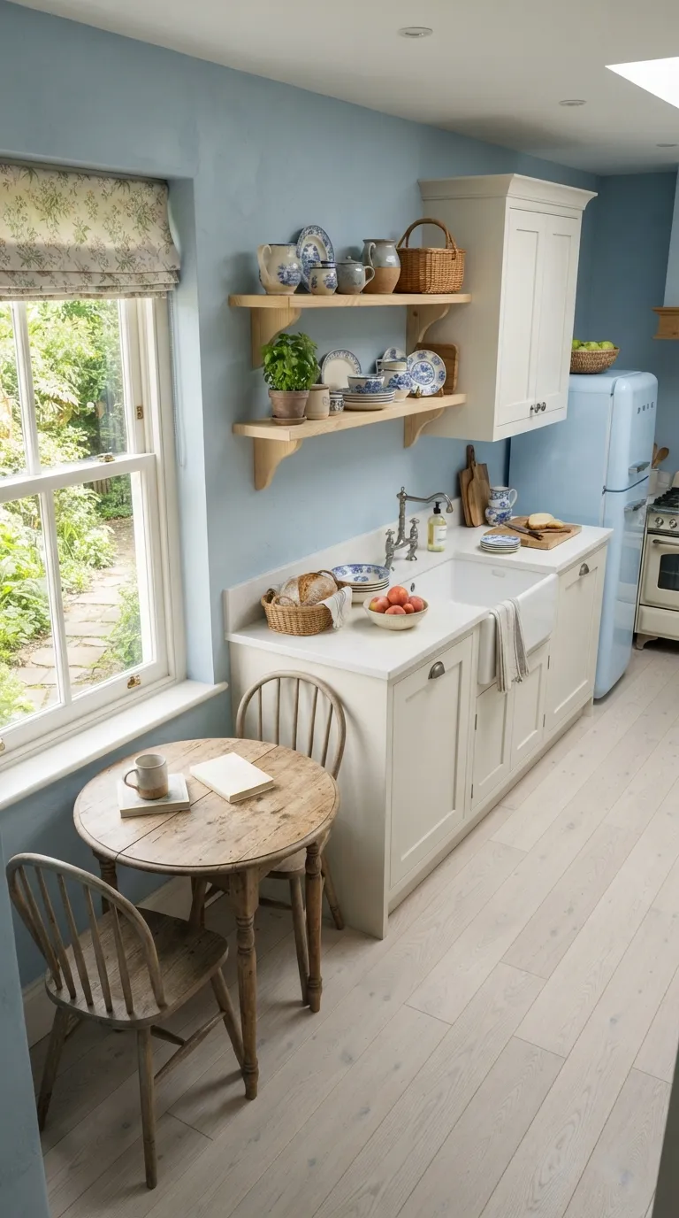 kitchen paint color ideas for walls Powder Blue for a Light Cottage Kitchen