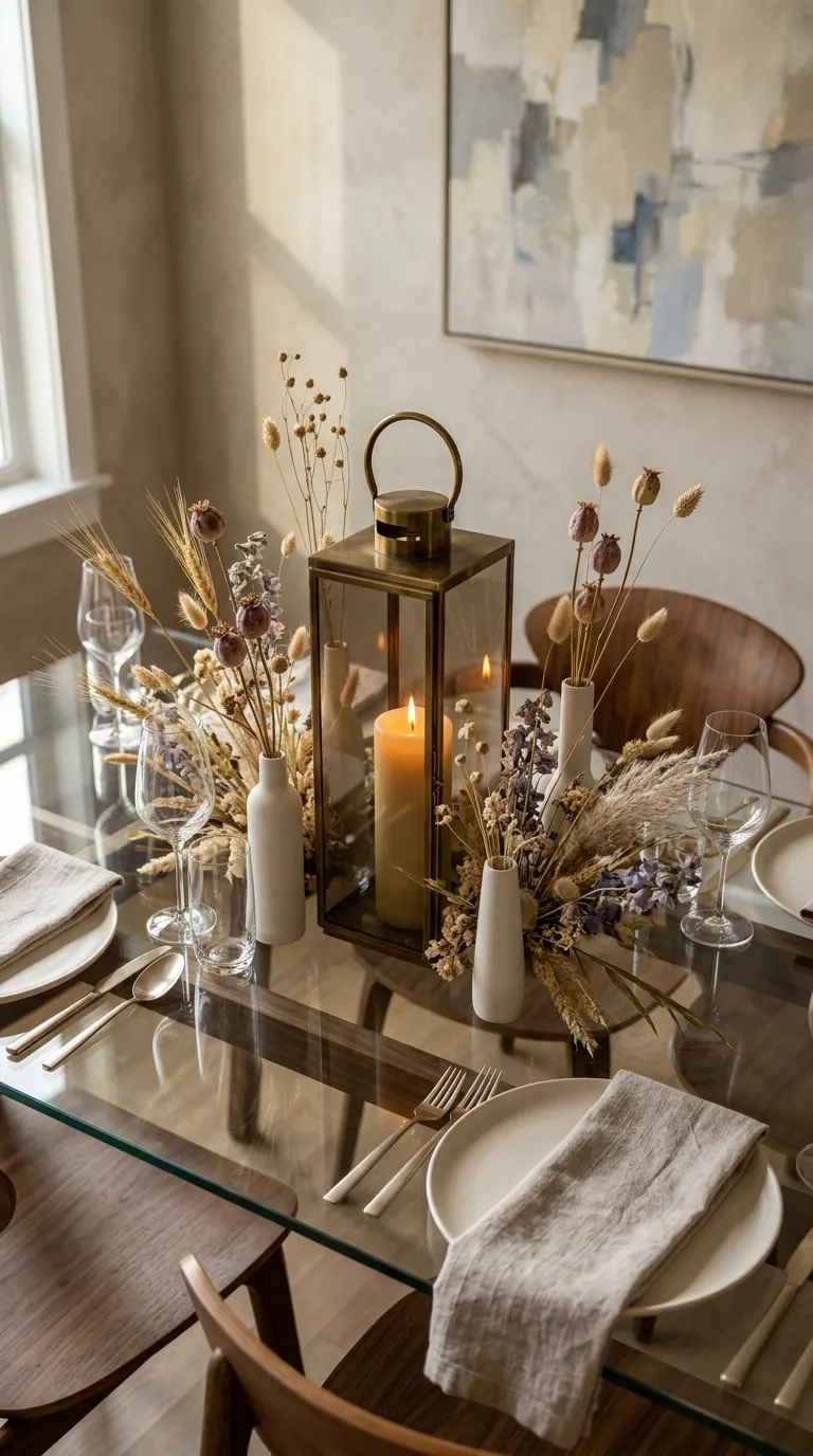 lantern centerpiece ideas for dining table Arrange Lanterns With Dried Flowers