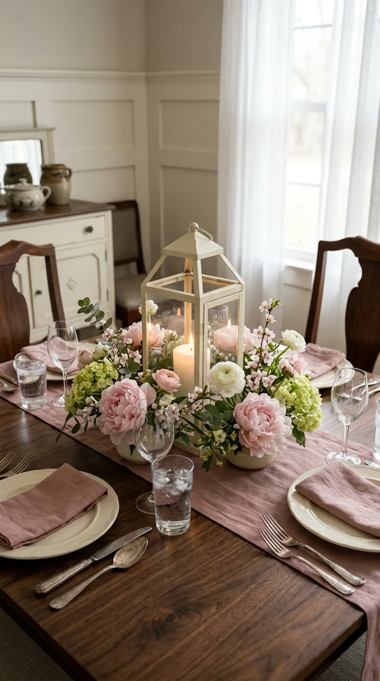 lantern centerpiece ideas for dining table Mix Lanterns With Seasonal Flowers