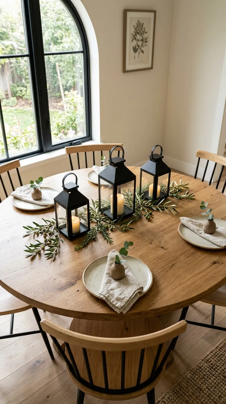 lantern centerpiece ideas for dining table Pair Lanterns With Fresh Greenery