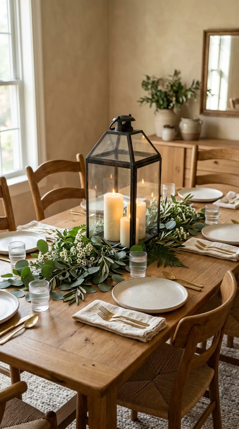 lantern centerpiece ideas for dining table Style a Lantern With Fresh Greenery and Candles