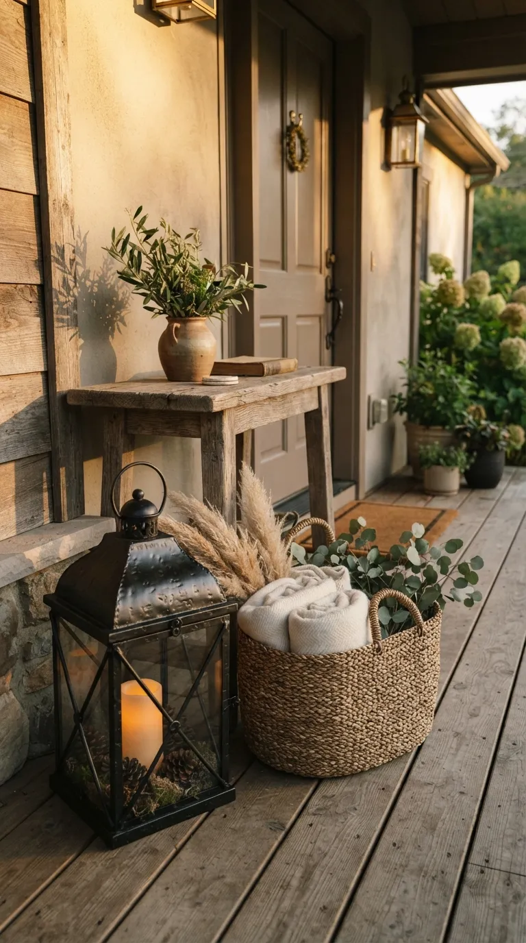 lantern decor ideas for the front porch Create a Rustic Lantern and Basket Display