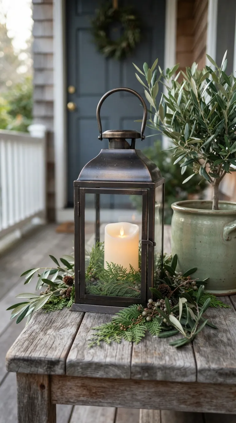 lantern decor ideas for the front porch Fill Lanterns With Seasonal Greenery