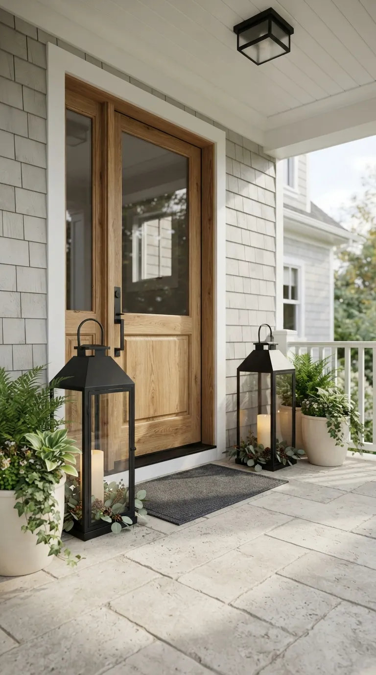lantern decor ideas for the front porch Pair Black Lanterns by the Front Door