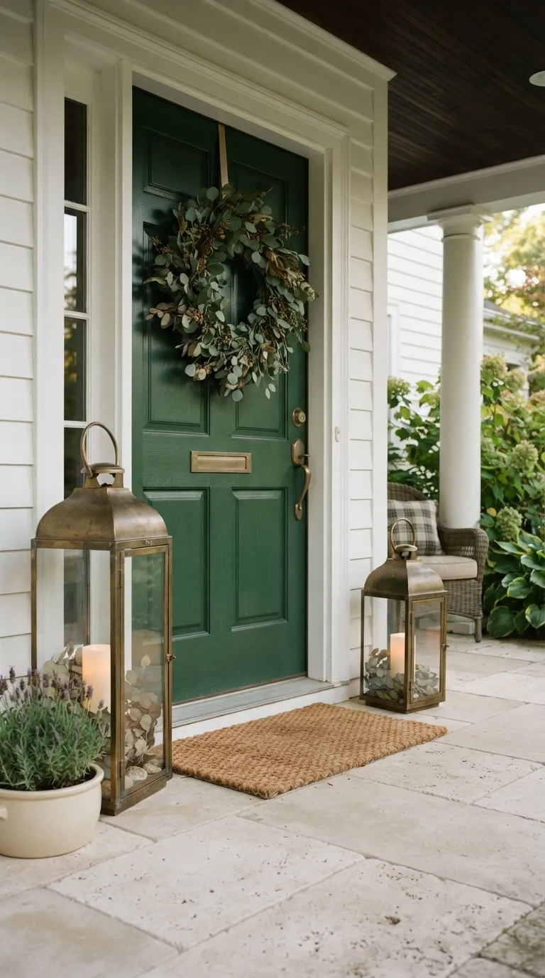 lantern decor ideas for the front porch Pair Lanterns With a Wreath