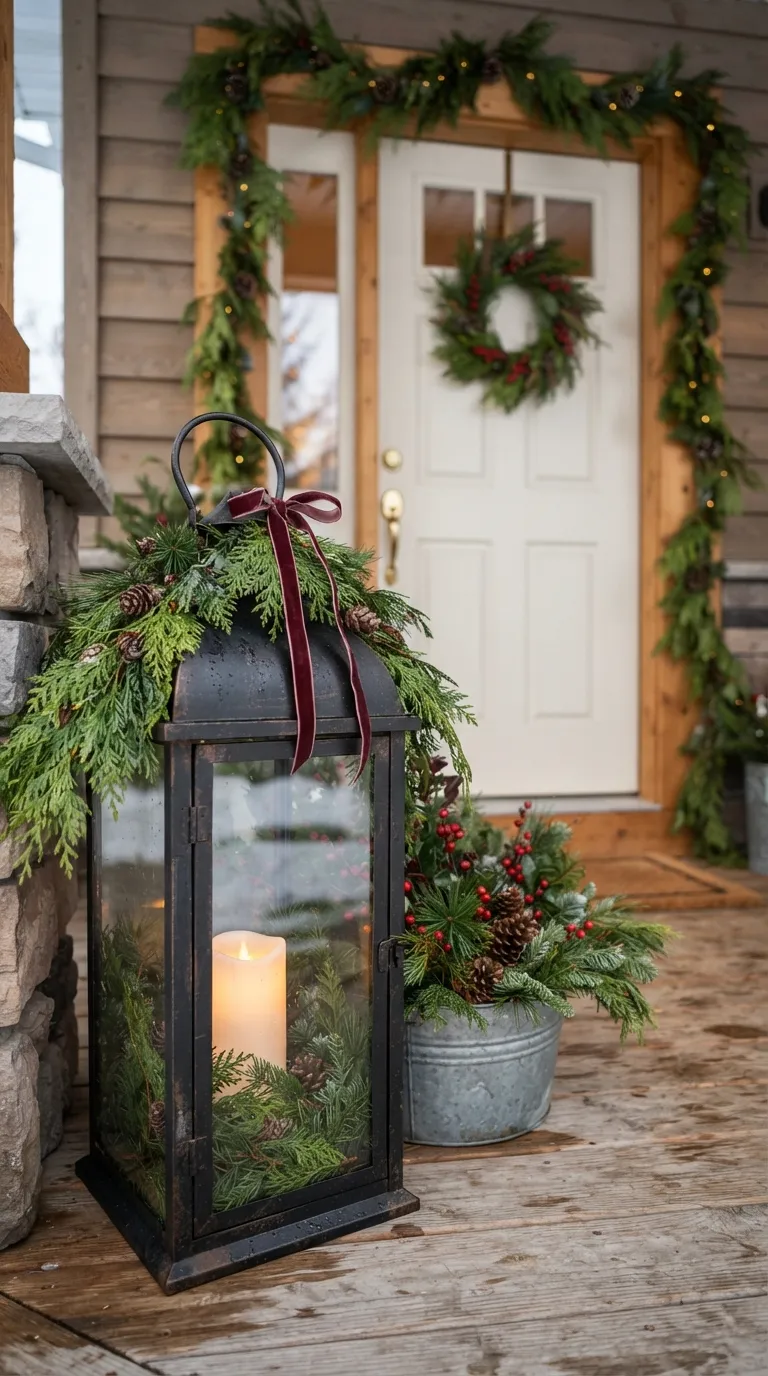 lantern decor ideas for the front porch Style Lanterns With Christmas Greenery