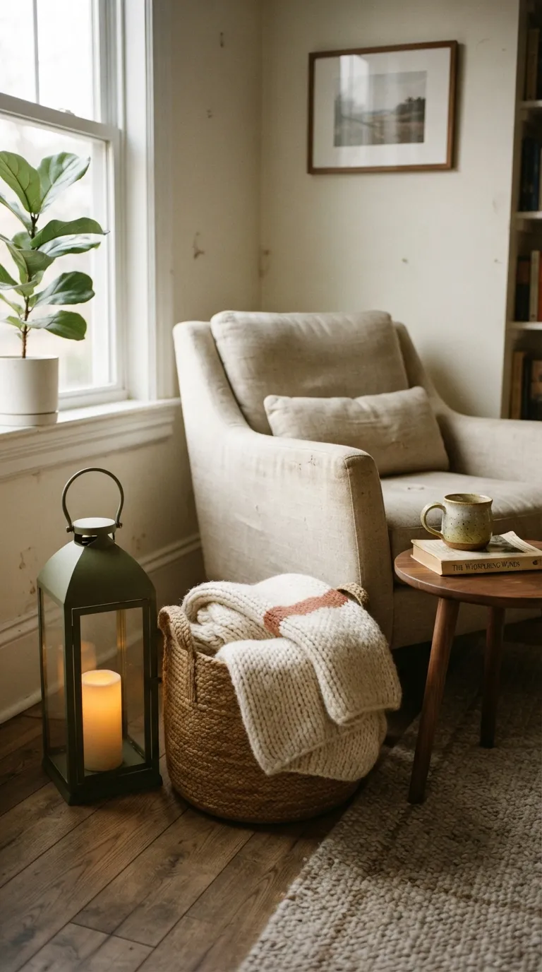 lantern decorating ideas on a budget Add a Cozy Blanket Beside the Lantern