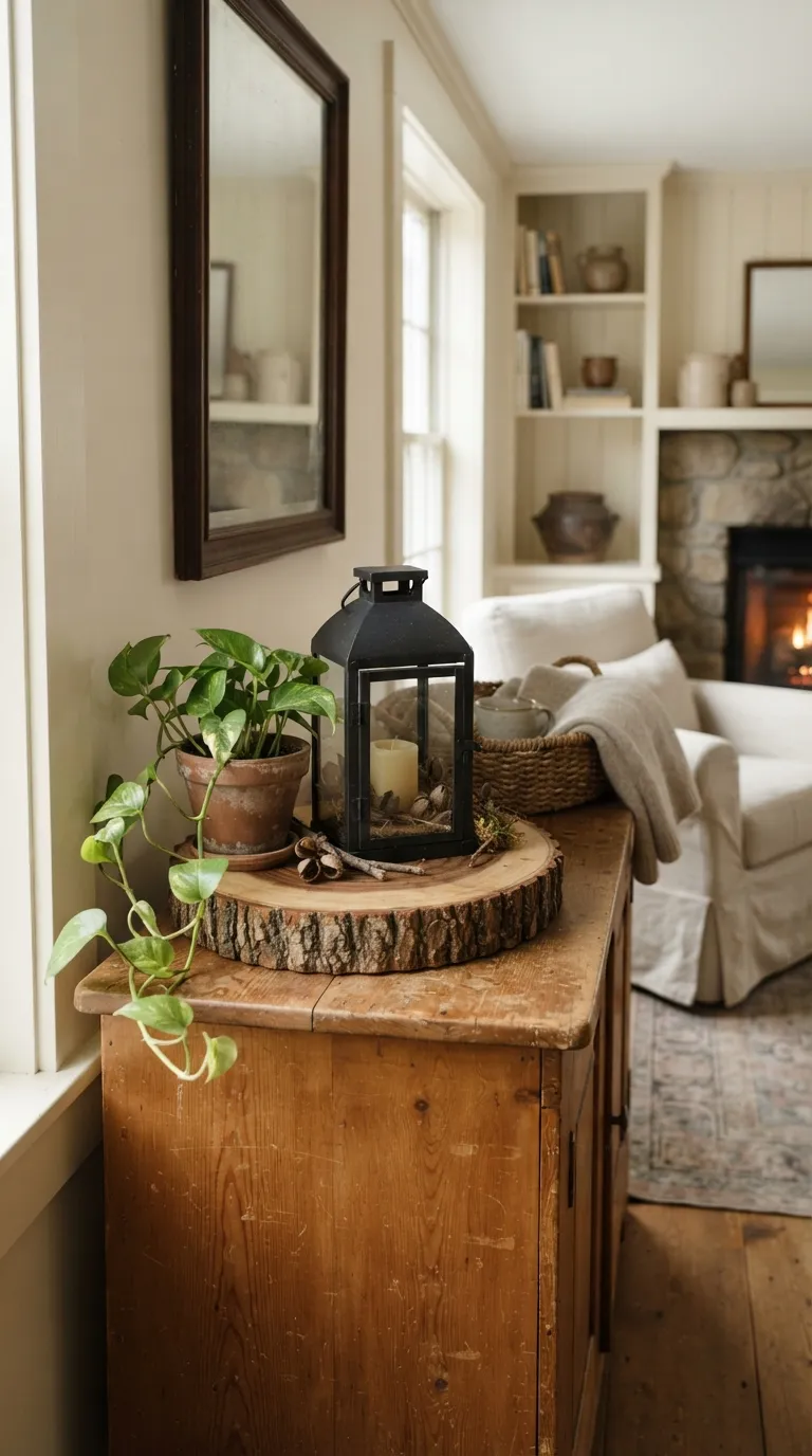 lantern decorating ideas on a budget Use a Rustic Wood Slice Base