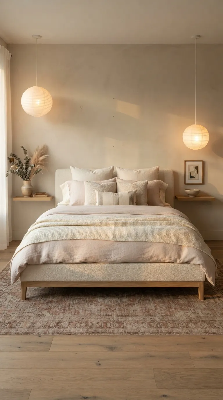 luxury bedroom decor ideas for couples Layer Cream and Blush Bedding