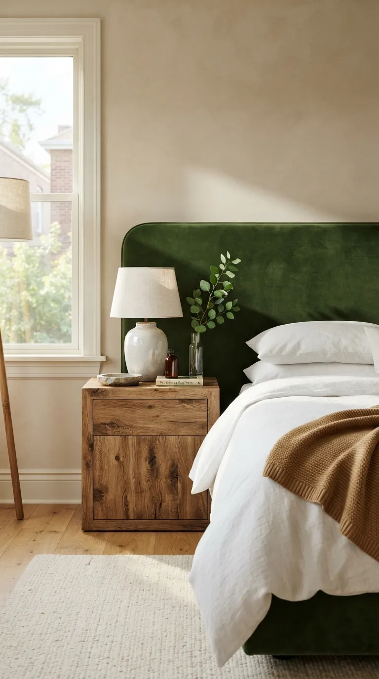 luxury bedroom decor ideas for couples Mix Velvet With Natural Wood