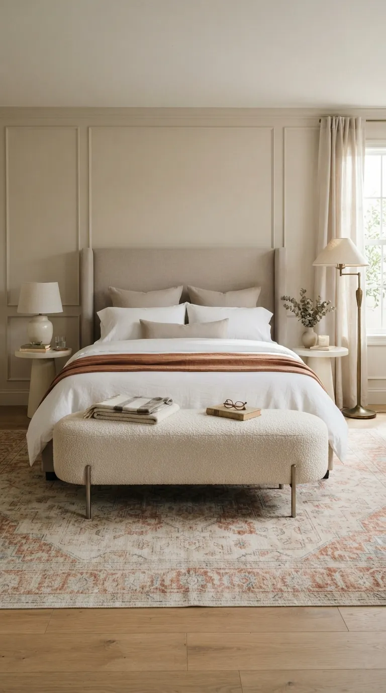 luxury bedroom ideas with a cozy aesthetic Add a Plush Bench at the Foot of the Bed