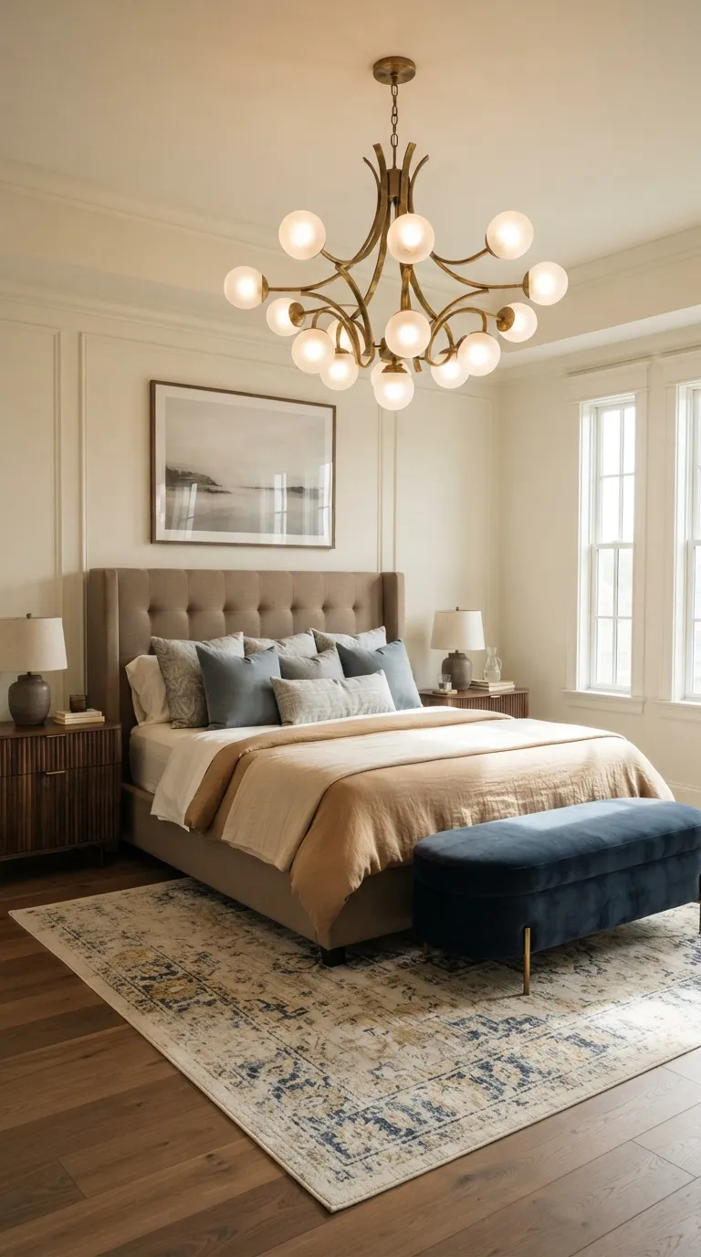 luxury bedroom ideas with a cozy aesthetic Add a Statement Chandelier Above the Bed