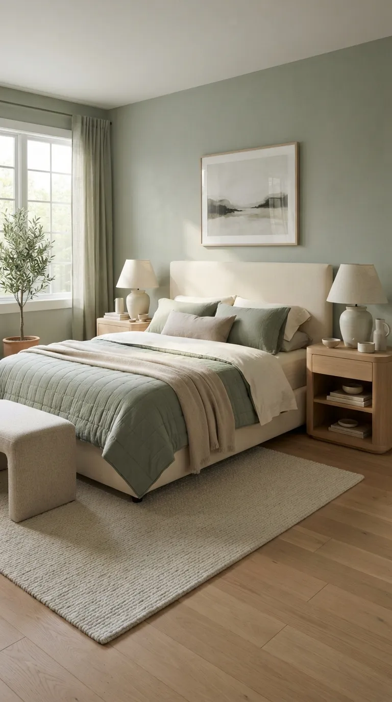 luxury bedroom ideas with a cozy aesthetic Choose a Soft Sage and Cream Palette