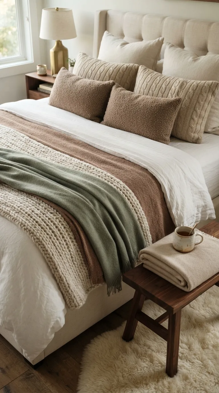 luxury bedroom ideas with a cozy aesthetic Finish with a Cozy Layered Throw Collection