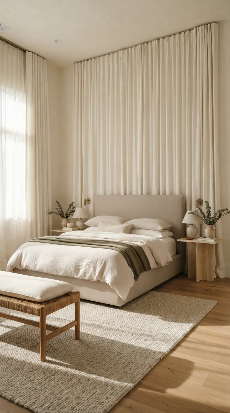 luxury bedroom ideas with a cozy aesthetic Frame the Bed with Floor-to-Ceiling Curtains