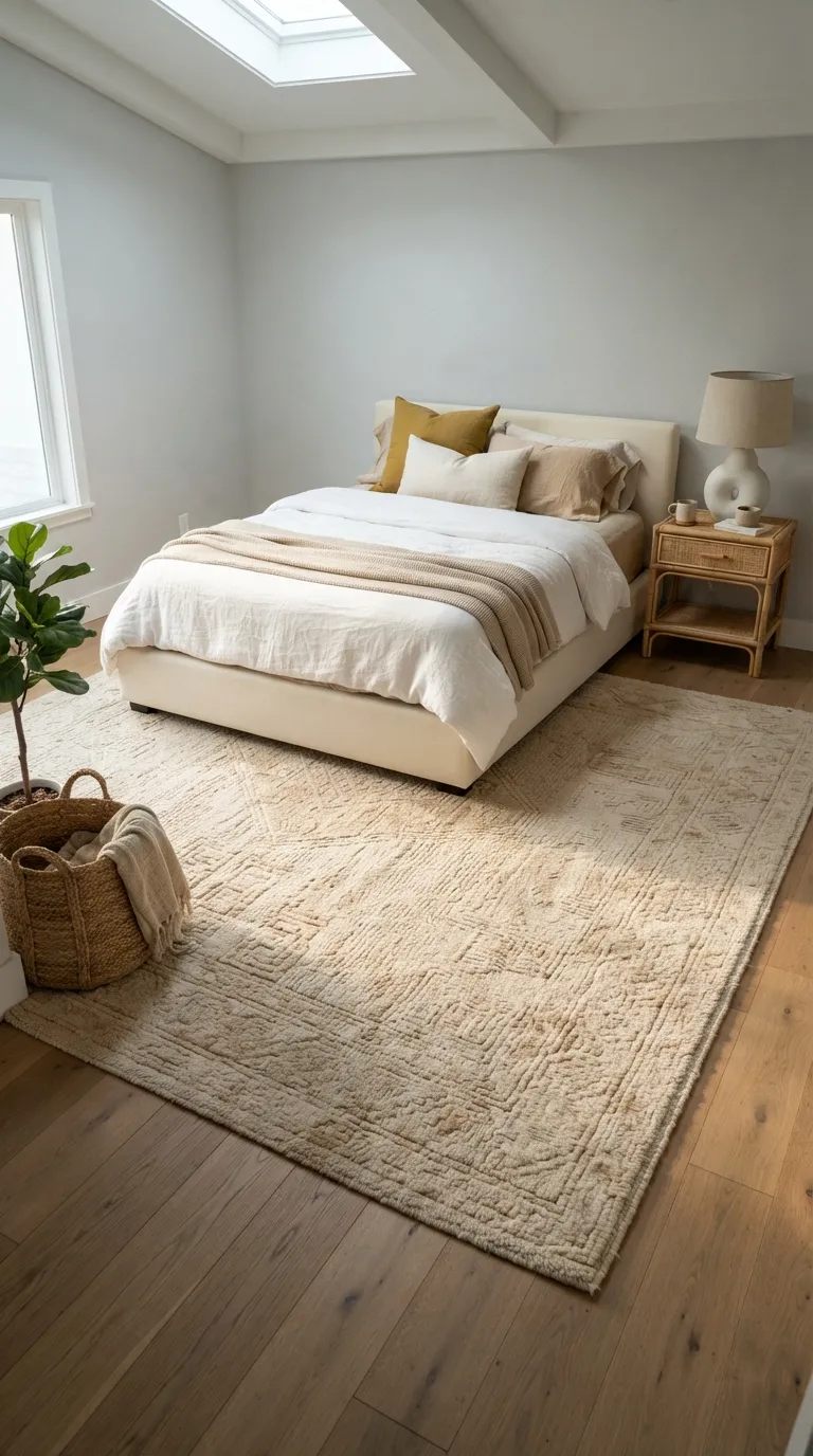 luxury bedroom ideas with a cozy aesthetic Layer a Textured Rug Under the Bed