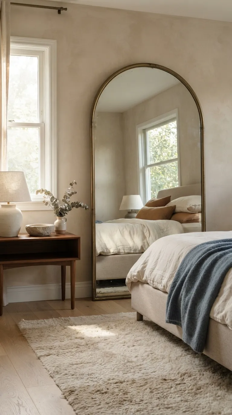 luxury bedroom ideas with a cozy aesthetic Use Arched Mirrors to Soften the Space