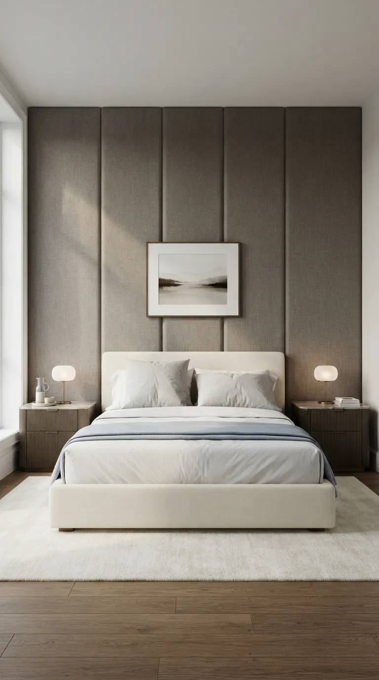 luxury bedroom ideas with a cozy aesthetic Use Soft Wall Paneling Behind the Bed