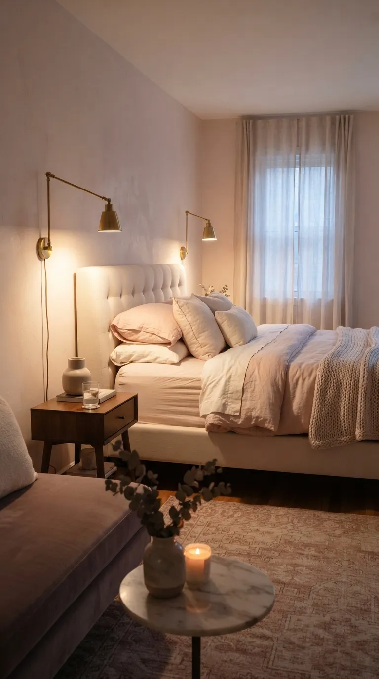 luxury bedroom ideas with a cozy aesthetic Use Warm Brass Lighting for a Luxe Glow
