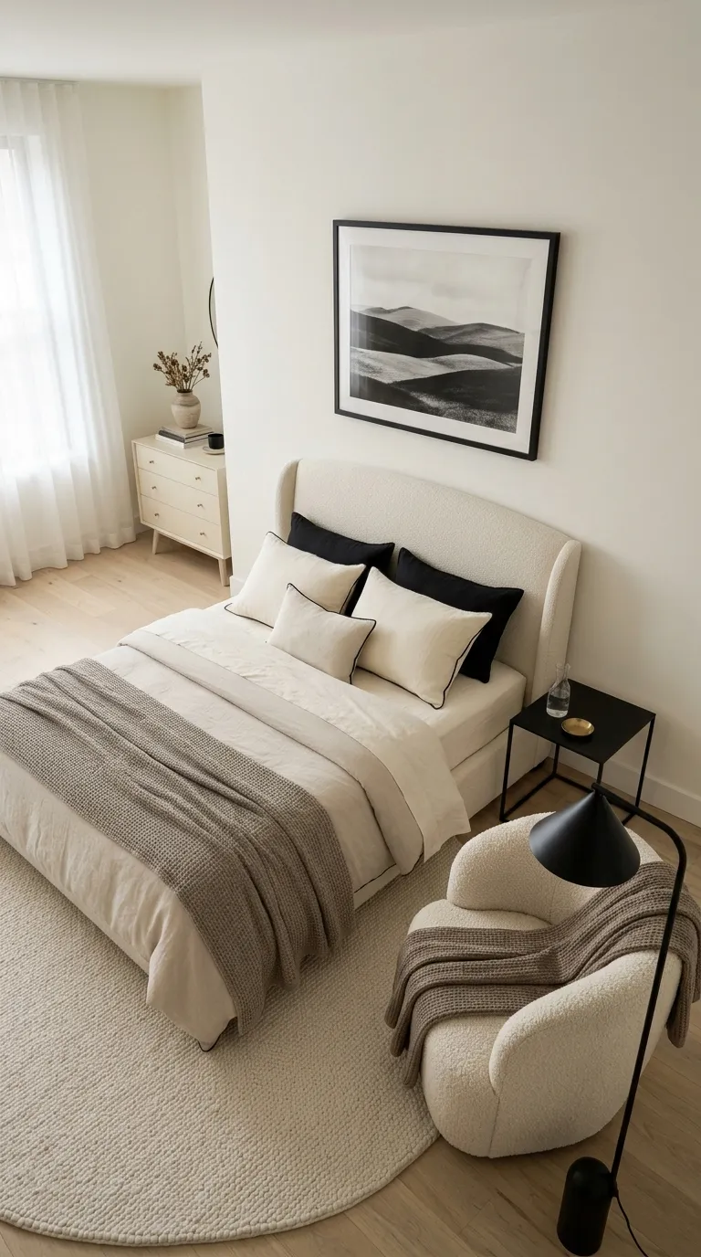 luxury master bedroom decor ideas Build a Soft Black and Cream Palette