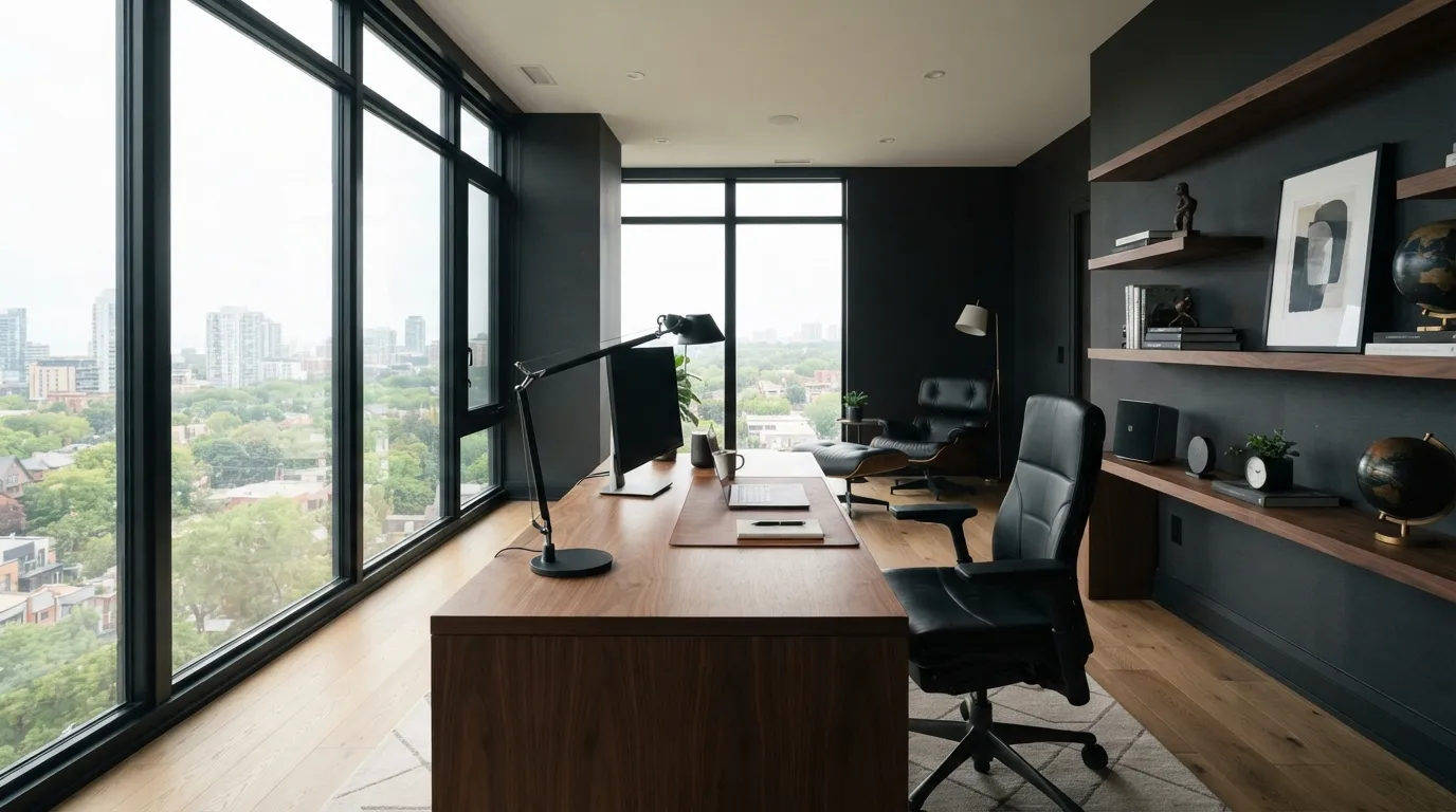masculine home office ideas Black Leather Chair