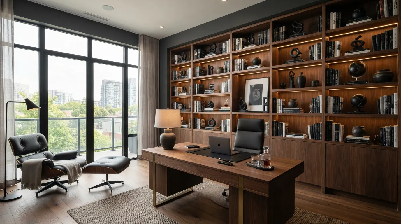 masculine home office ideas Floor-to-Ceiling Bookshelves