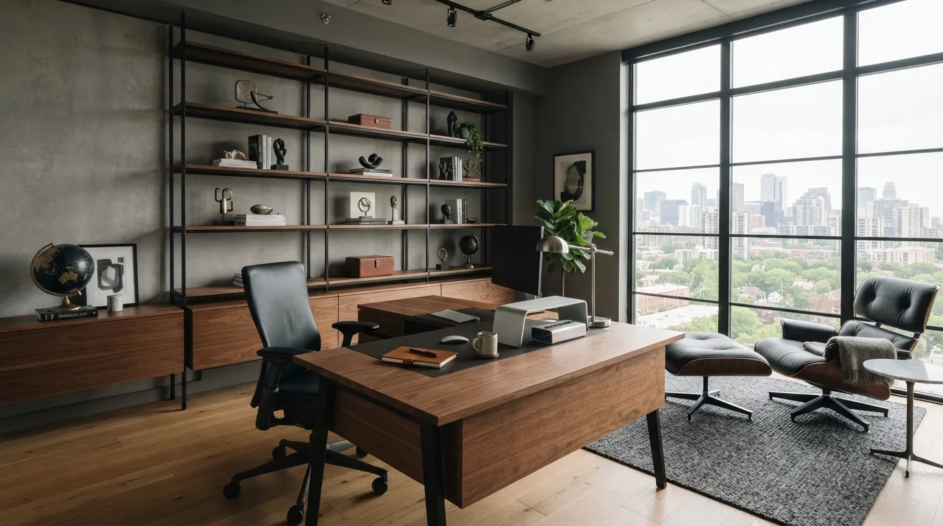 masculine home office ideas Industrial Metal Accents