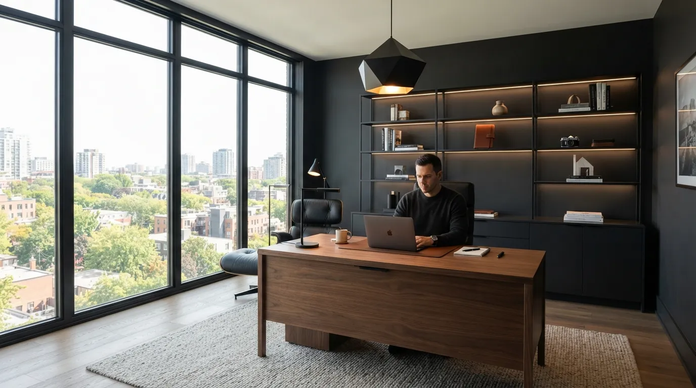 masculine home office ideas Matte Black Lighting
