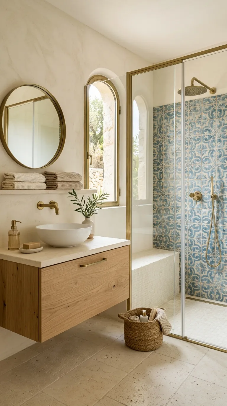 mediterranean homes Blue Tile Bathroom
