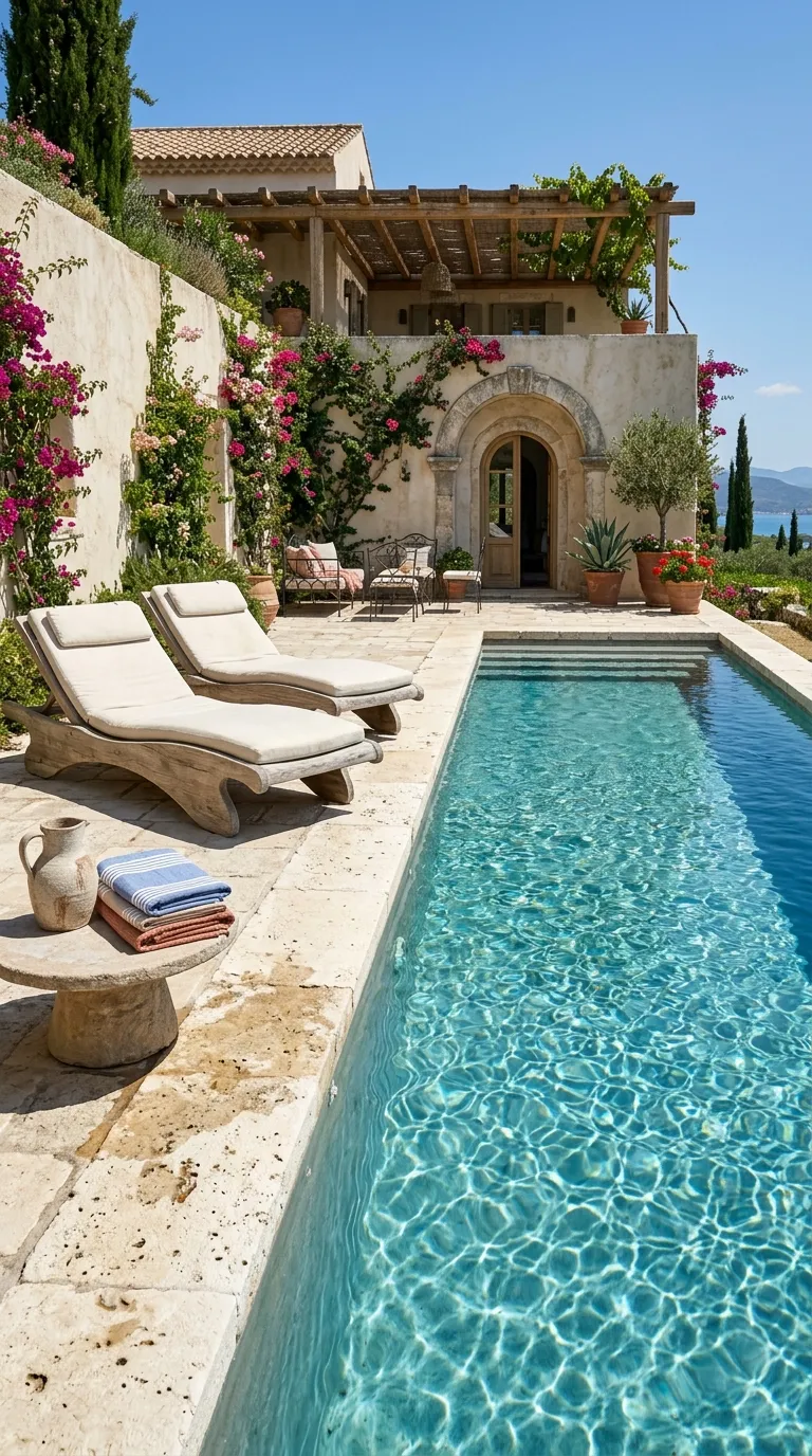 mediterranean homes Limestone Pool Terrace