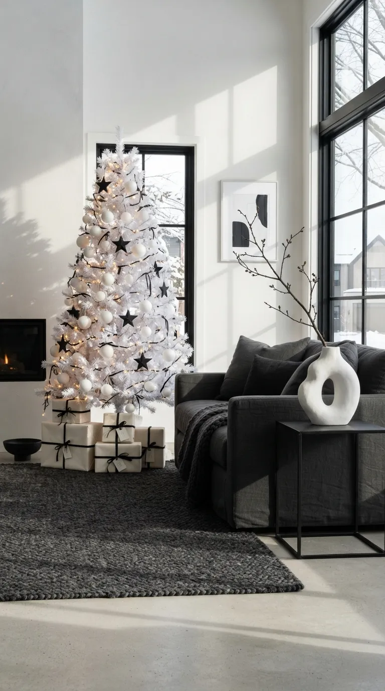 minimalist christmas decor ideas Black and White Accents