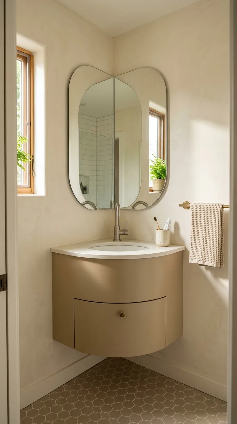 modern bathroom vanity ideas Compact Corner Vanity for Awkward Layouts