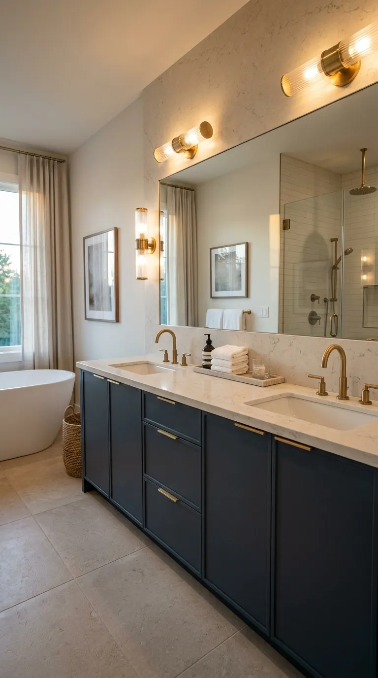modern bathroom vanity ideas Luxe Vanity With Brushed Brass Details