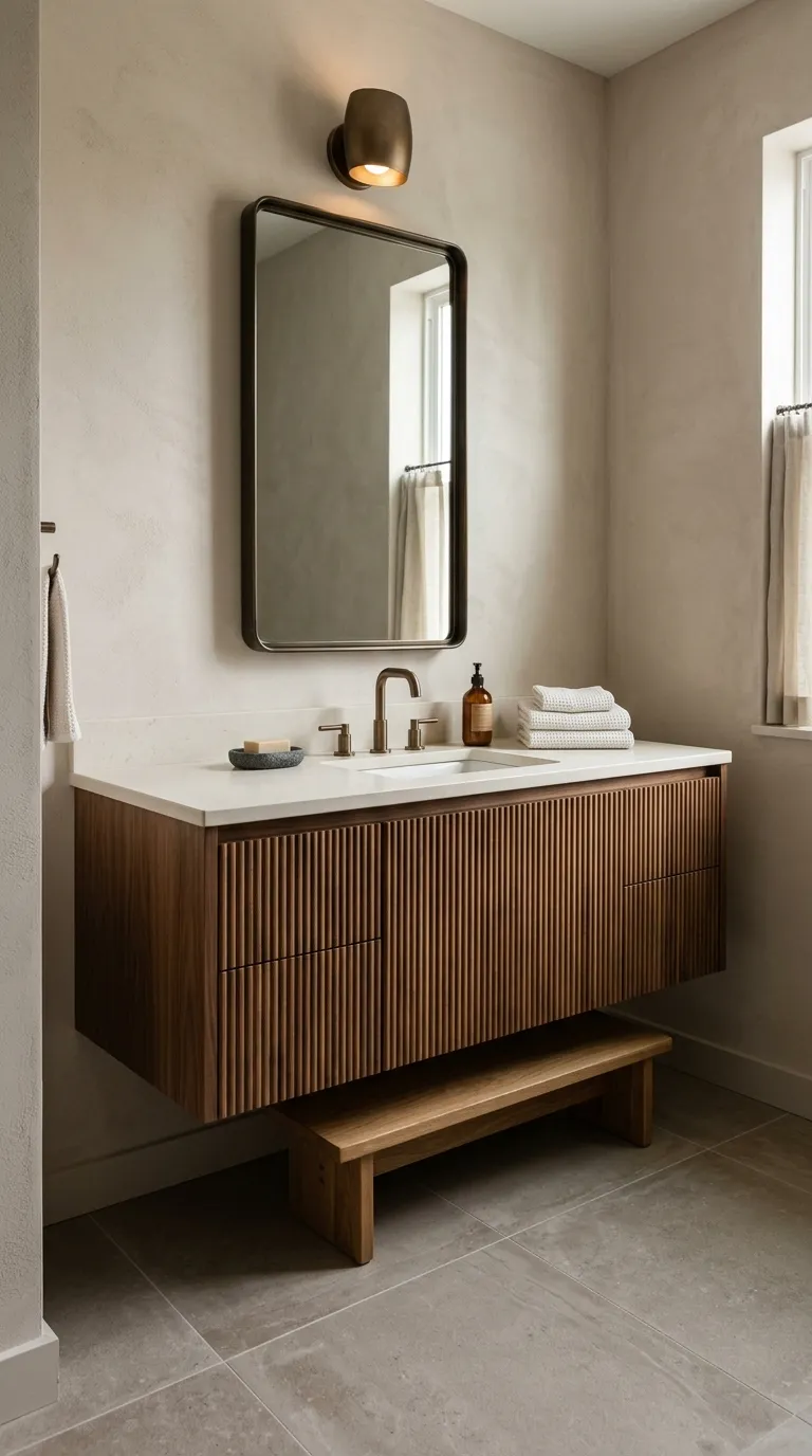 modern bathroom vanity ideas Ribbed Wood Vanity With Textured Detail