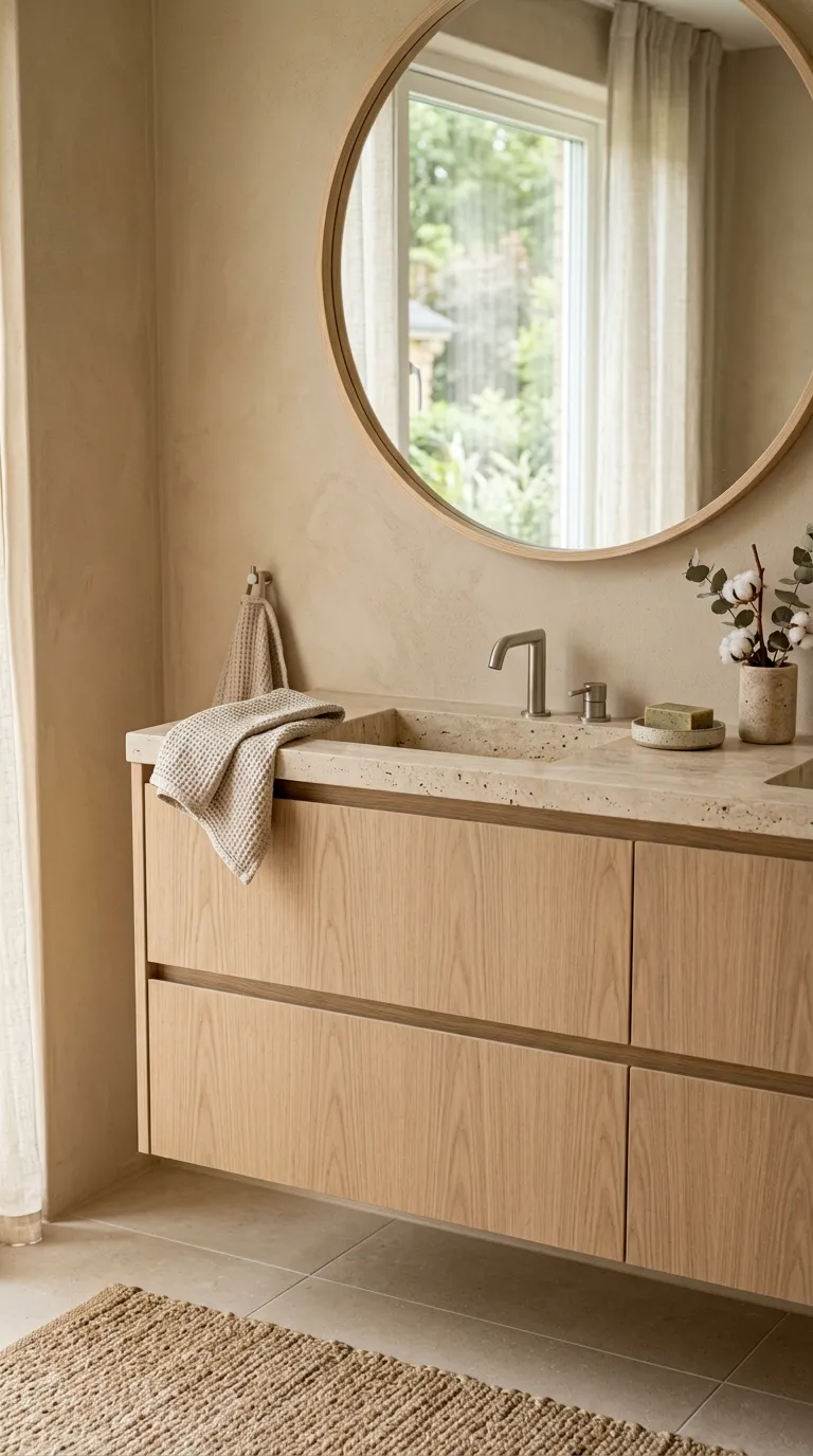 modern bathroom vanity ideas White Vanity With Soft Natural Texture
