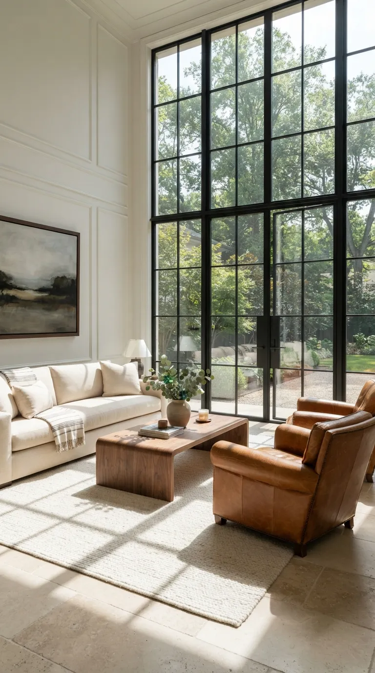 modern classic living room Black Window Frames