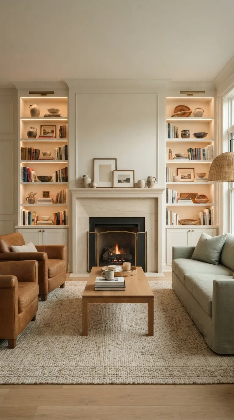 modern classic living room Elegant Built-In Shelves
