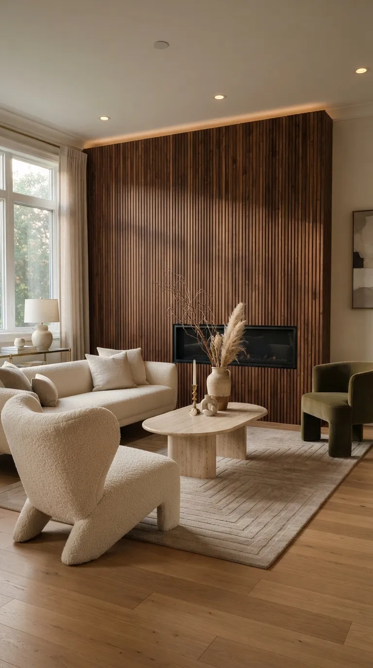 modern classic living room Fluted Wood Details