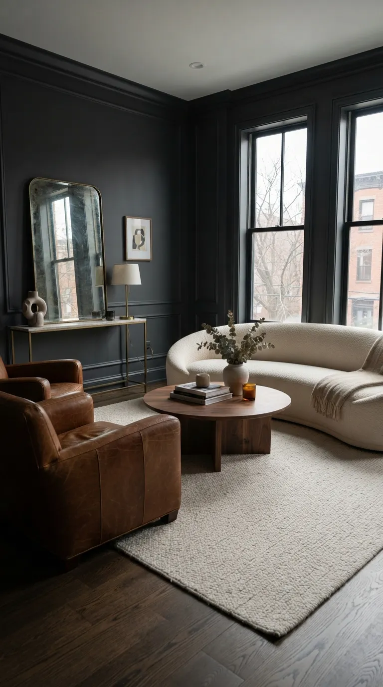 modern classic living room Moody Charcoal Walls