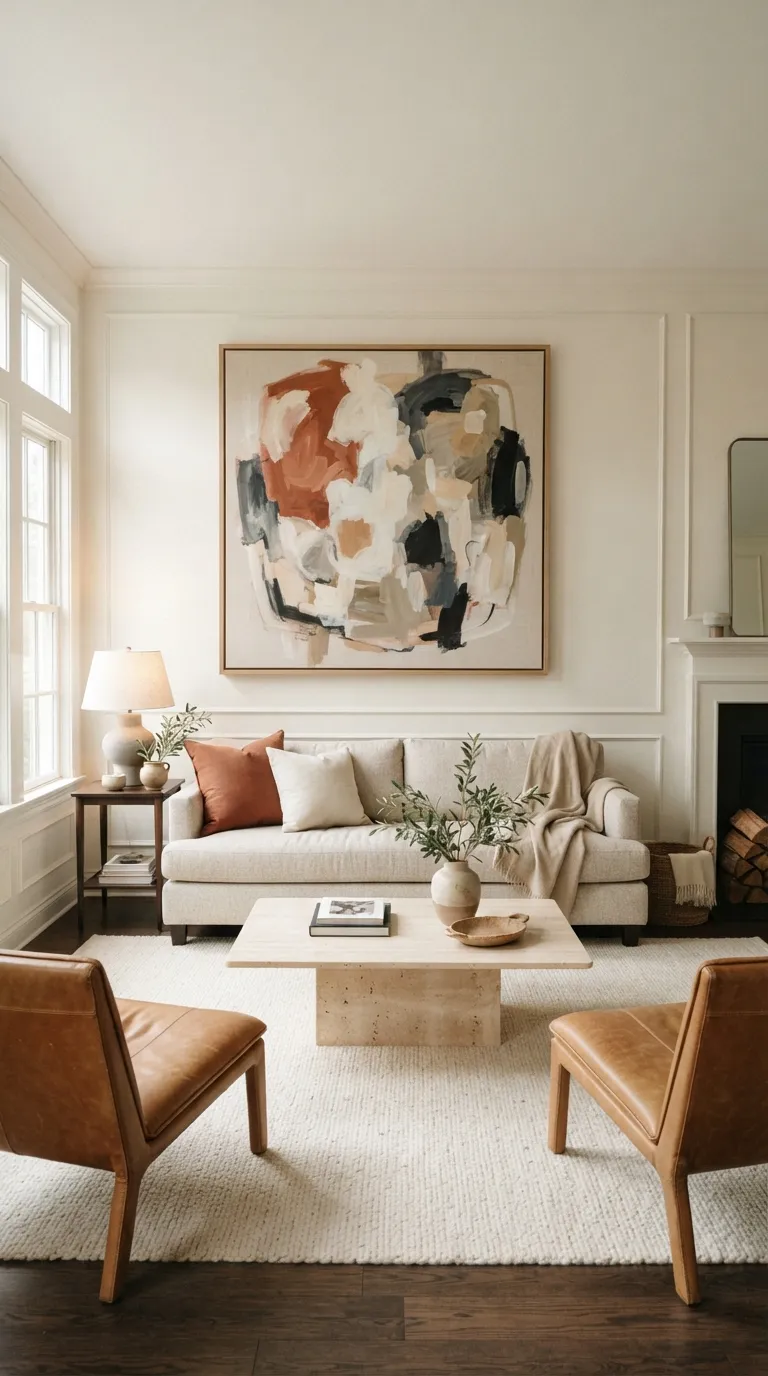 modern classic living room Statement Art Above Sofa